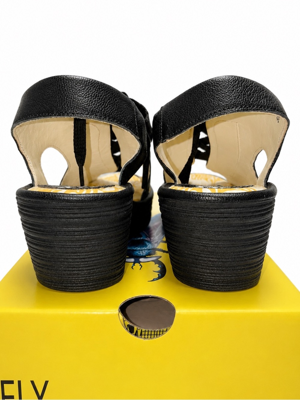 Fly London Mousse Black Lace-Up Wedge Sandals Women’s EU 38 US 7.5-8 Leather - Picture 5 of 9